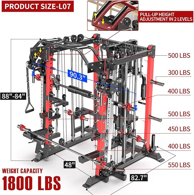 Power Cage,1600lbs Multi-Function Power Rack with Adjustable Cable Crossover System and More Training Attachment, Weight Cage for Home Gym-FlexoryFit