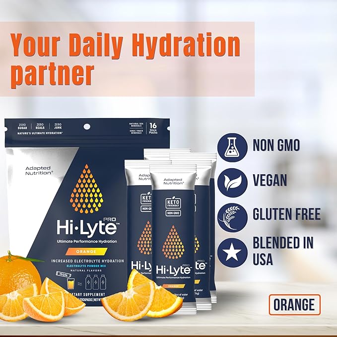 Hi-Lyte Pro Hydration Packets - 16 Individual Drink Packets | Orange | Flavored Electrolyte Powder | Sugar-Free, Zero Carb, Zero Calorie-FlexoryFit