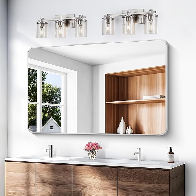 Silver Bathroom Mirror,55x36 inch Wall Mirror for Bathroom Wall Mounted,Rectangle Mirror for Bathroom Over Sink,Modern Frame Round Corner for Living Room,Bedroom Entryway,Horizontal/Vertical