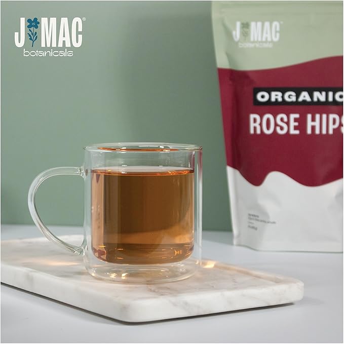J MAC BOTANICALS Organic Rose Hips (8 oz Bag) Whole, natural organic dried rose hips for herbal tea, rosehips dried organic, rosehip tea, packaged in the USA-FlexoryFit