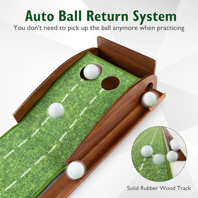Tangkula 10 FT Golf Putting Green, 2/3-Hole Golf Putting Practice Mat with Auto Ball Return for Indoors & Outdoors, Alignment Guides & 3 Golf Balls, Mini Golf Game for Home and Office