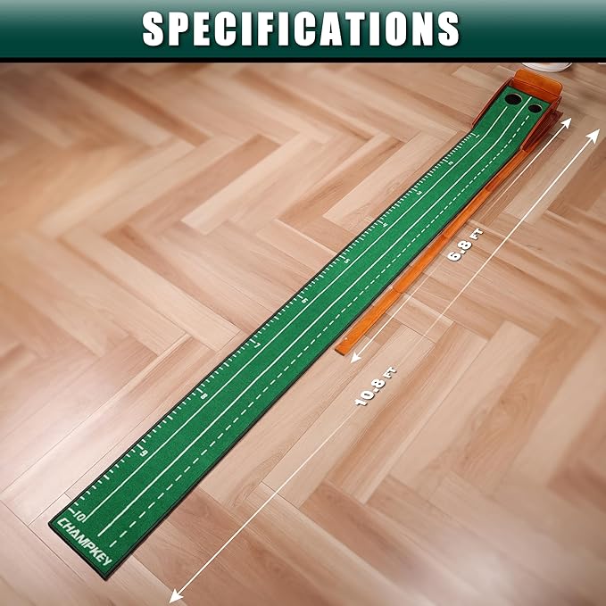 CHAMPKEY Dual-Hole Golf Putting Green Indoor with 3 Golf Putting Gates - Improves Putting Accuracy and Skill Levels Golf Putting Mat - Ideal for Indoor and Outdoor Training