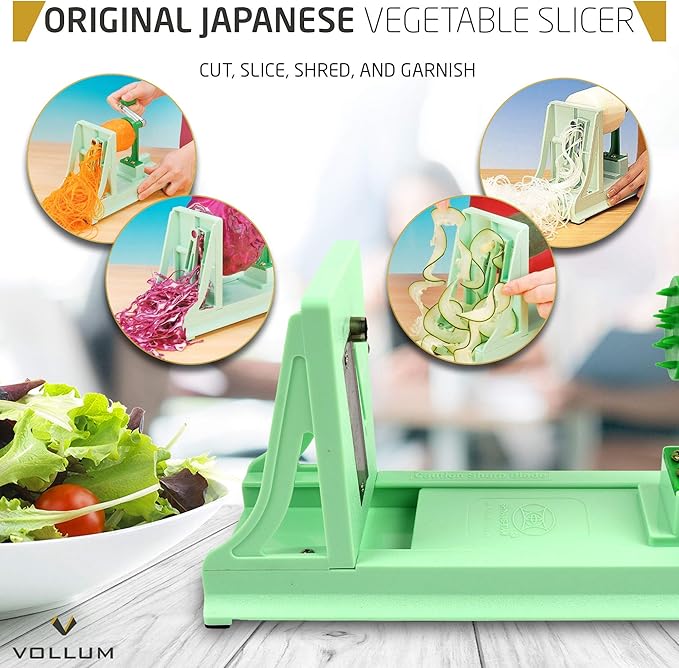 Japanese Turning Vegetable Spiralizer, Veggie Spiralizer For Fresh Zucchini, Squash, Butternut Squash with 1 Straight-Edged Blade and 3 Serrated Blades Multiple-FlexoryFit