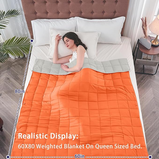 yescool Weighted Blanket for Adults (20 lbs, 60โ x 80โ, Orange) Cooling Heavy Blanket for Sleeping Perfect for 190-210 lbs, Queen Size Breathable Blanket with Premium Glass Bead, Machine Washable