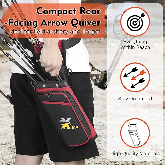 SUNYA X510 Field & Competition Hip Arrow Quiver | 3-Slot Noise-Free Archery Quiver with Sturdy Storage System (42x18cm)