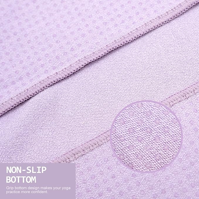 Eunzel Yoga Towel,Hot Yoga Mat Towel with Grip Dots Sweat Absorbent Non-Slip for Hot Yoga, Pilates and Workout 24" x72", Taro Purple-FlexoryFit