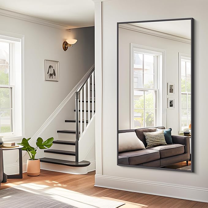 Bathroom Mirror,30x60 inch Large Wall Mirror for Bathroom Wall Mounted Black Rectangle Corner Mirrors,Black Bathroom Mirror for Living Room,Farmhouse,Bedroom Entryway,Horizontal/Vertical-FlexoryFit