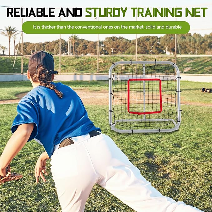 3' x 3'/1.67' x 1.67' Pro Portable Baseball and Softball Rebounder Adjustable Heavy Duty Pitch-Back Net with Bag Strap Fielding Trainer Net 3 Angles Ground Balls Line Drives Pop Flies-FlexoryFit