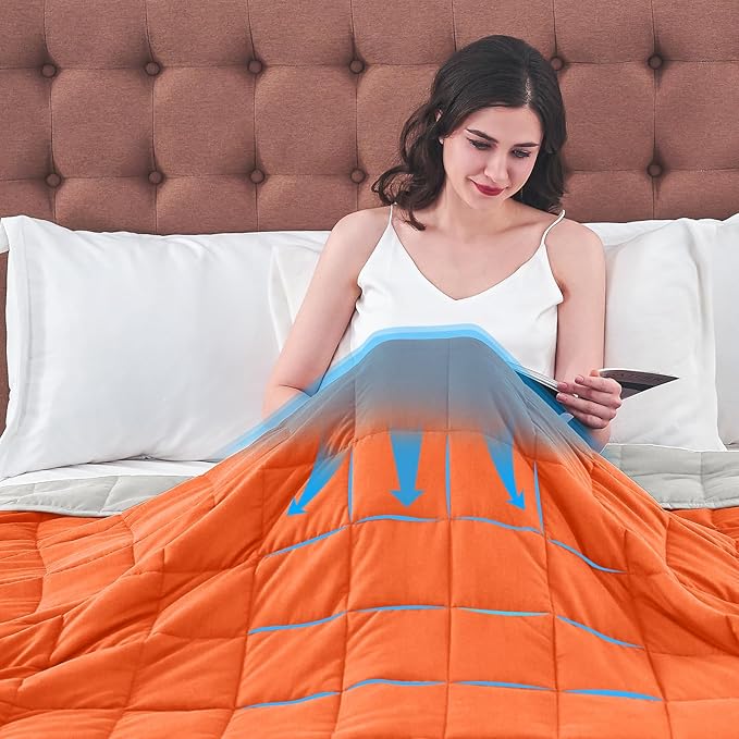 King Size Weighted Blanket for Adults (30 lbs, 80โ x 87โ, Orang) Cooling Heavy Blanket for Sleeping Perfect for 290-310 lbs, Breathable Blanket for Adults & Couple All Season, Machine Washable