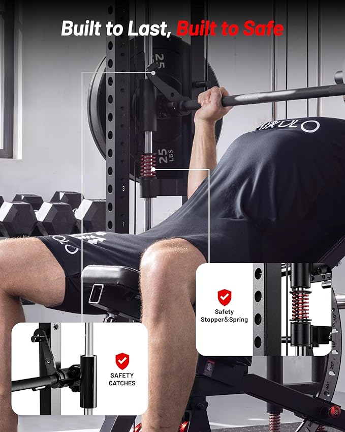 Mikolo Smith Machine, 2200lbs Squat Rack with LAT-Pull Down System & Cable Crossover Machine, Training Equipment with Leg Hold-Down Attachment-FlexoryFit