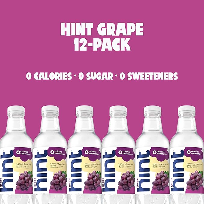 Hint Fruit-Infused Bottled Water, Grape - Sugar Free Flavored Water with Zero Calories, Naturally Flavored, and No Artificial Sweeteners - 16 Fl Oz (Pack of 12)-FlexoryFit