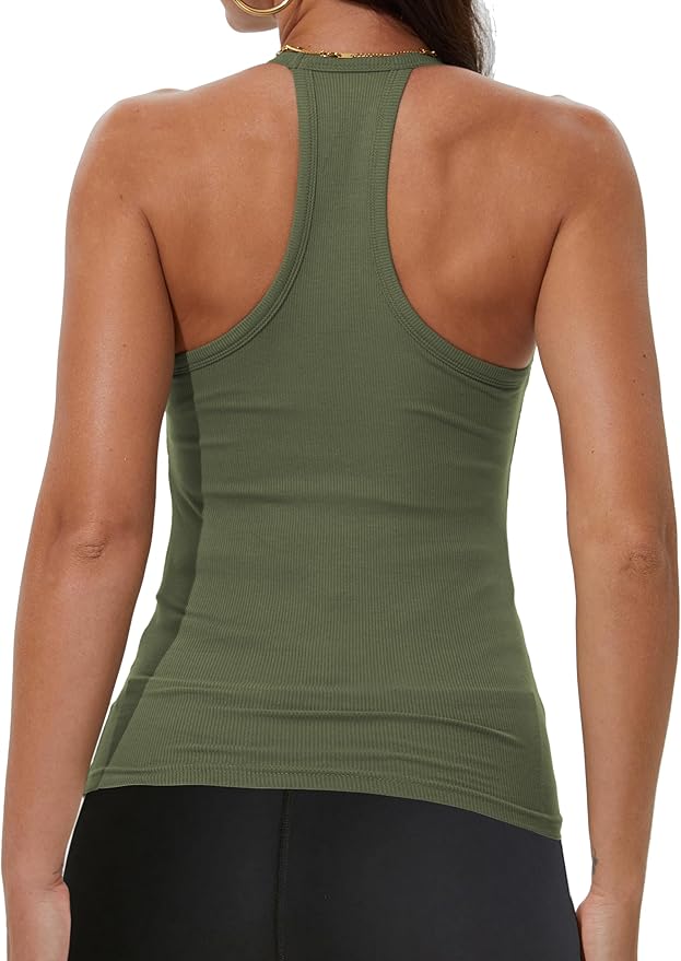 iGENJUN Workout Tops for Women Racerback Basic Tank Summer 2025 Camisole V Neck Slim Fit Ribbed Sleeveless-FlexoryFit