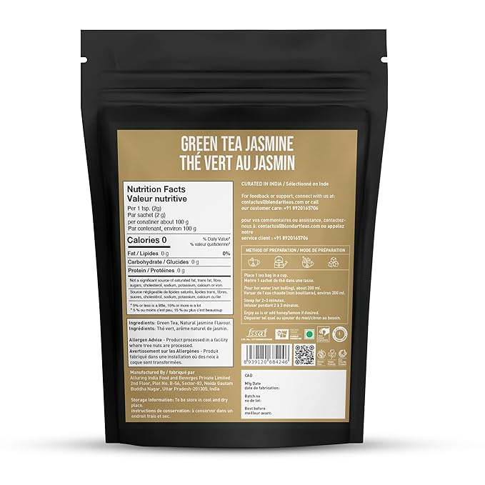 Jasmine Green Tea Bags, 50 Counts, Mountain Loose Leaf Green Tea, Flavored, Delightful Aroma, Sugar Free, 100% Natural Gluten Free, Medium Caffeine Brew As Hot, Cold Or Iced Tea-FlexoryFit