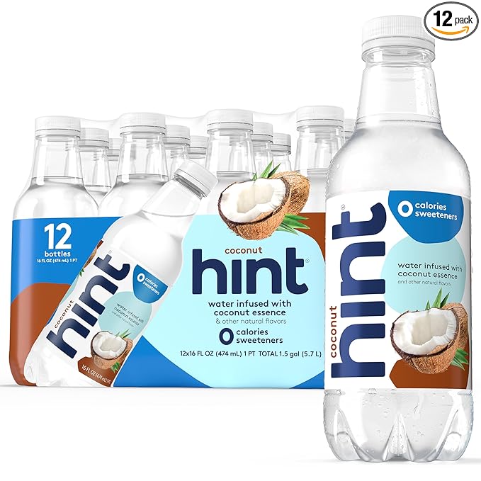 Hint Fruit-Infused Bottled Water, Coconut - Sugar Free Flavored Water with Zero Calories, Naturally Flavored, and No Artificial Sweeteners - 16 Fl Oz (Pack of 12)-FlexoryFit