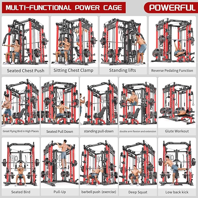 Power Cage,1600lbs Multi-Function Power Rack with Adjustable Cable Crossover System and More Training Attachment, Weight Cage for Home Gym-FlexoryFit