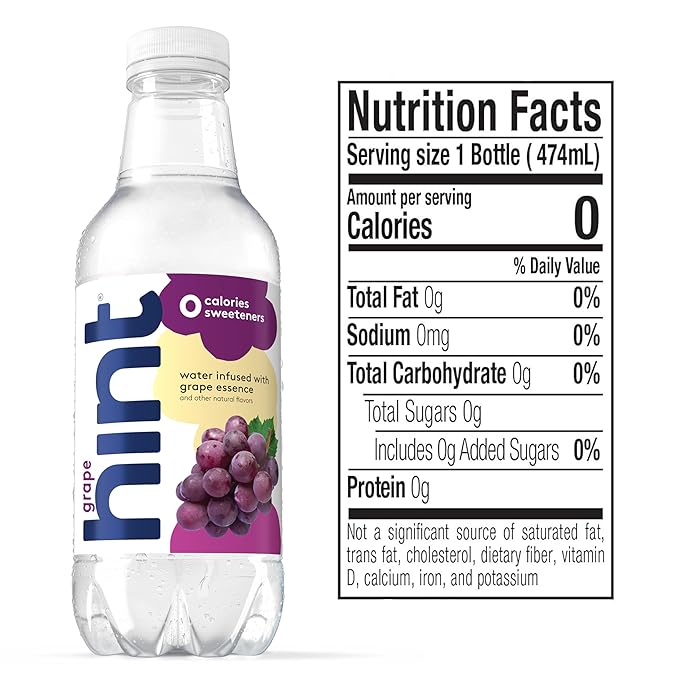 Hint Fruit-Infused Bottled Water, Grape - Sugar Free Flavored Water with Zero Calories, Naturally Flavored, and No Artificial Sweeteners - 16 Fl Oz (Pack of 12)-FlexoryFit
