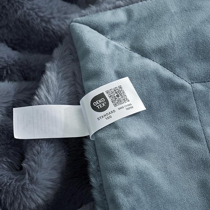 Cozy Bliss Faux Fur Throw Blanket for Couch, Cozy Warm Plush Striped Blanket for Sofa Bedroom Living Room, 90 * 90 Inches Blue