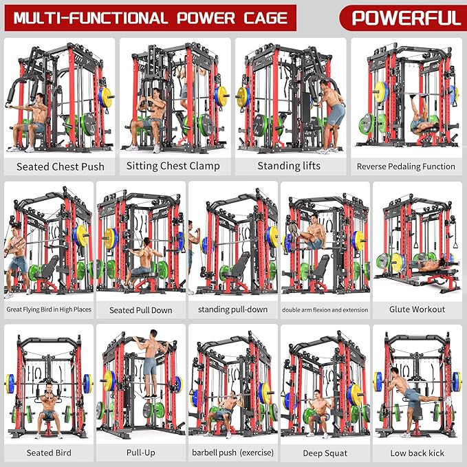 Power Cage,1600lbs Multi-Function Power Rack with Adjustable Cable Crossover System and More Training Attachment, Weight Cage for Home Gym-FlexoryFit