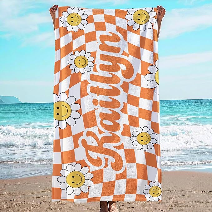JML Personalized Beach Towel with Name, Custom Flower Beach Towel, Customized Microfiber Pool Towel, Quick Dry & Absorbent Swim Towel for Adult,Anniversary, Birthday, Summer Holiday,Vacation-FlexoryFit