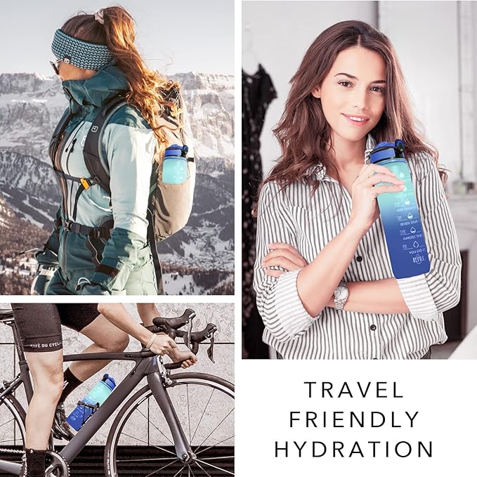 Hyeta 32 oz Water Bottles with Times to Drink and Straw, Motivational Water Bottle with Time Marker, Leakproof, Drinking Sports Water Bottle for Fitness, Gym and Outdoor-FlexoryFit