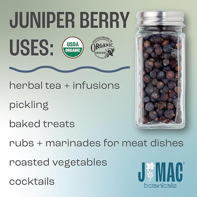 J MAC BOTANICALS, Organic Whole Juniper Berries, Certified USDA Organic, juniper for herbal infusions, seasoning beef, pork, turkey brine, soups, cocktail bombs-FlexoryFit