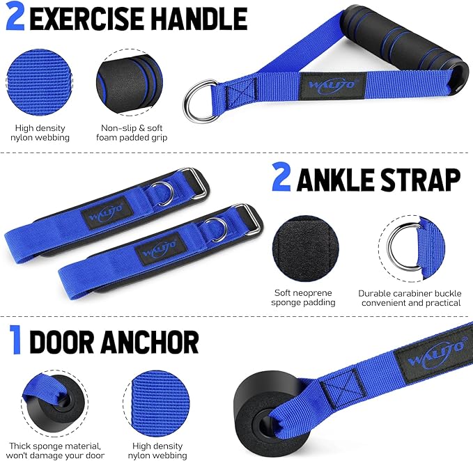WALITO Resistance Bands Set - Exercise Bands with Handles, Door Anchor, Legs Ankle Straps, for Heavy Resistance Training, Physical Therapy, Muscle Training, Yoga, Home Workouts-FlexoryFit