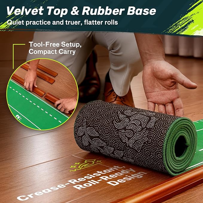 SAPLIZE Portable Putting Mat with Automatic Ball Return - Golf Practice Green with Mirror - Improve Accuracy Indoors or Outdoors