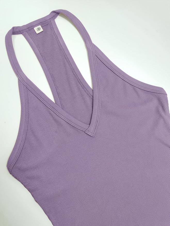 iGENJUN Workout Tops for Women Racerback Basic Tank Summer 2025 Camisole V Neck Slim Fit Ribbed Sleeveless-FlexoryFit