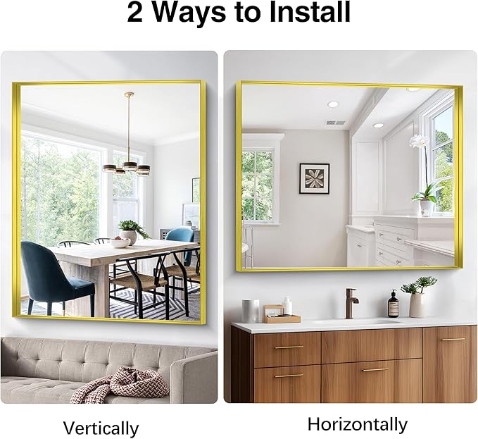 Gold Bathroom Mirror, 40x48 Inch Rectangular Framed Mirror, Large Wall Mounted Bathroom Vanity Mirror Over Sink for Bedroom,Restroom, Living Room, Hangs Vertically or Horizontally