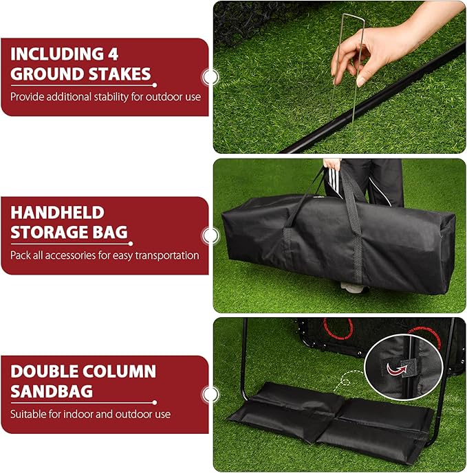 Pitching Net with Strike Zone, 9 Hole Baseball Pitching Target, Portable Softball Baseball Training Equipment with Carry Bag