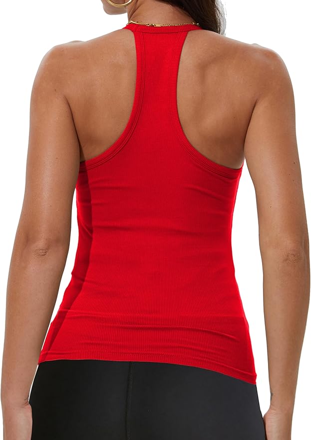 iGENJUN Workout Tops for Women Racerback Basic Tank Summer 2025 Camisole V Neck Slim Fit Ribbed Sleeveless-FlexoryFit