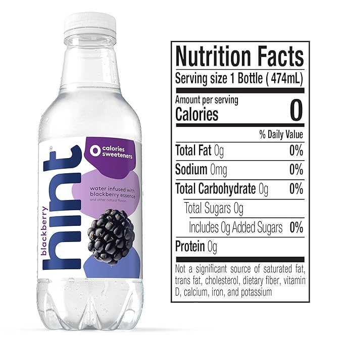 Hint Water Blackberry, Pure Water Infused with Blackberry, Zero Sugar, Zero Calories, Zero Sweeteners, Zero Preservatives, Zero Artificial Flavors, 16 Fl Oz (Pack of 12)-FlexoryFit