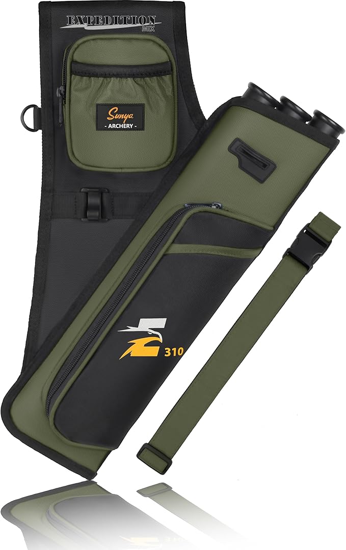 SUNYA Archery Hip Quiver for Arrows. Includes 3 Tubes Arrow Holder, Accessories Pockets and Waist Belt. Fit for Compound and Recurve Bow Practice.