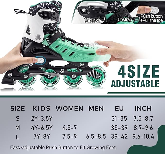 Inline Skates for Kids and Adult, Adjustable Fun Illuminating Skates for Girls, Boys, Women and Men Outdoor and Indoor, Beginner-FlexoryFit