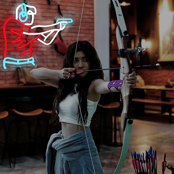 Man Shooting Neon Sign Gun Led Light Up Sign Game Player Gifts Dimmable Shooting Decor for Gun Club Decor Man Cave Game Room 15"×11.9"-FlexoryFit