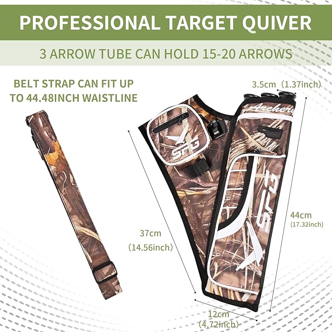 SPG Arrow Quiver Archery Hip Quiver, Durable Adjustable Waist Belt Three Arrows Tube for Arrow Storage Compound Bow Recurve Bow Accessories