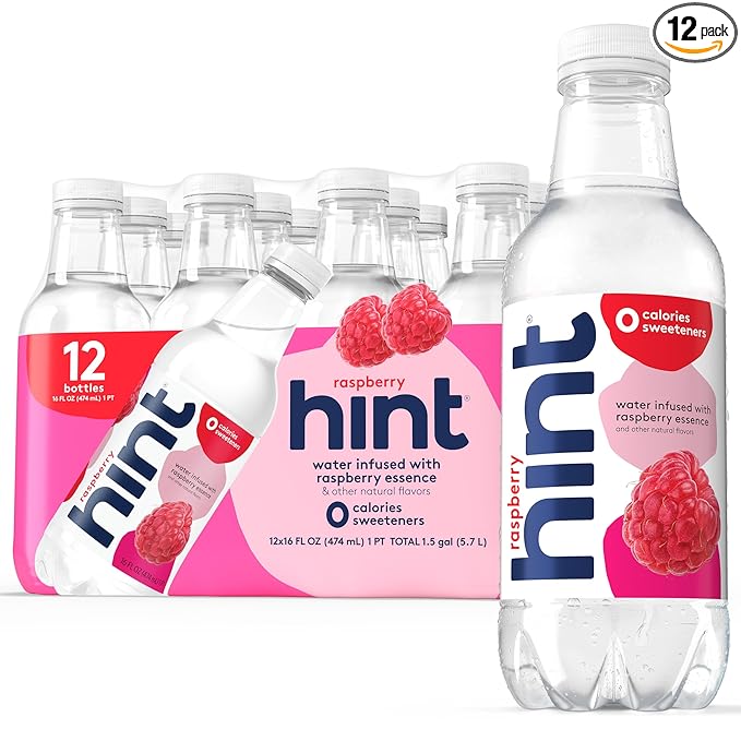 Hint Fruit-Infused Bottled Water, Raspberry - Sugar Free Flavored Water with Zero Calories, Naturally Flavored, and No Artificial Sweeteners - 16 Fl Oz (Pack of 12)-FlexoryFit