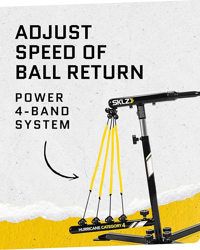 SKLZ Hurricane Batting Swing Trainer for Baseball & Softball - Durable Swing Arm - 4 Power Band System - High-Visibility, Anti-Dent Target Ball Head - Screw-in Base Legs, Metal Stakes & Carry Bag-FlexoryFit