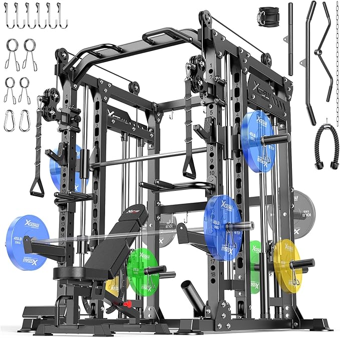 Power Cage,1600lbs Multi-Function Power Rack with Adjustable Cable Crossover System and More Training Attachment, Weight Cage for Home Gym-FlexoryFit