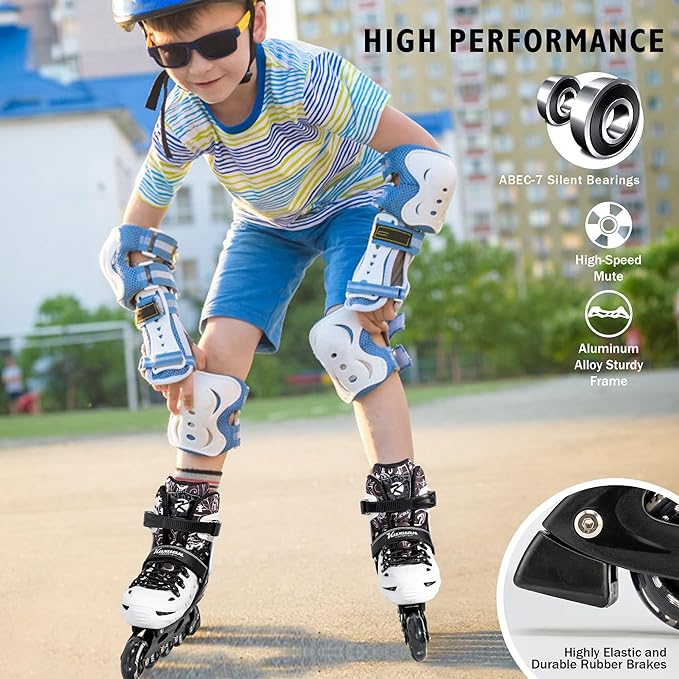 Inline Skates for Kids and Adult, Adjustable Fun Illuminating Skates for Girls, Boys, Women and Men Outdoor and Indoor, Beginner-FlexoryFit