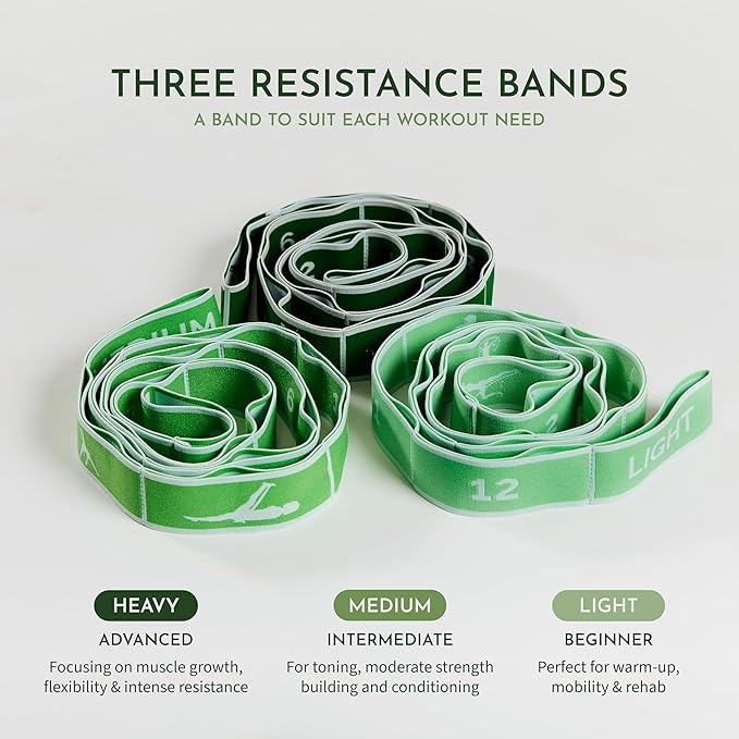 Stretching Strap Set of 3, Stretch Straps with Loops for Yoga, Pilates, Dance, Physical Therapy, 3 Resistance Bands, Stretch Bands for Exercise, Flexibility, Yoga Straps for Stretching-FlexoryFit