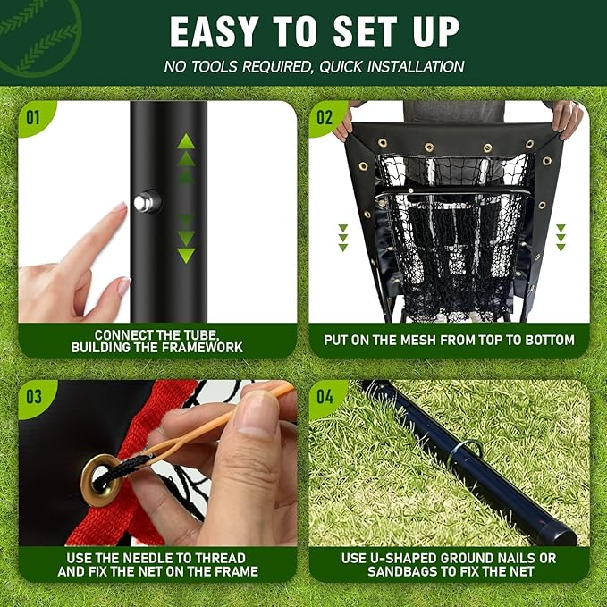 9 Hole Pitching Net, Heavy-Duty Baseball Net with Strike Zone for Pitching and Hitting, Height Adjustable Training Equipment with 9 Pocket Pitching Target for Baseball & Softball Practice-FlexoryFit