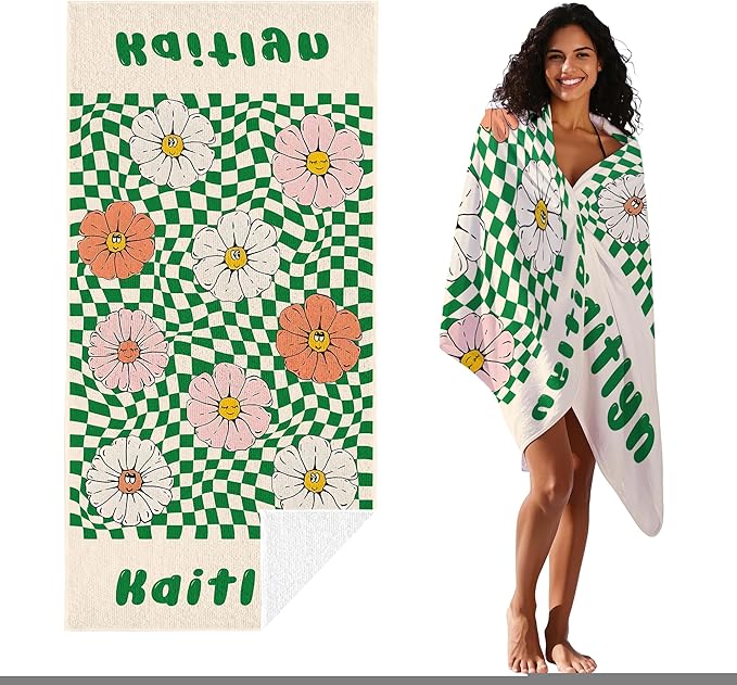 JML Personalized Beach Towel with Name, Custom Flower Beach Towel, Customized Microfiber Pool Towel, Quick Dry & Absorbent Swim Towel for Adult,Mother's Day, Birthday, Summer Holiday,Vacation-FlexoryFit