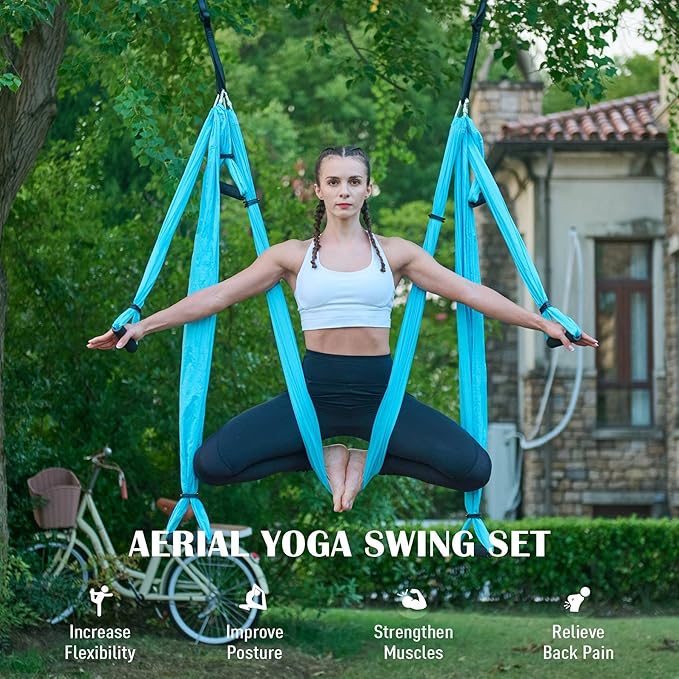 ZELUS Aerial Yoga Swing Sling Strong Yoga Hammock Kit Set Trapeze Inversion Equipment Include 2 Extensions Straps and Ceiling Mounting Kit-FlexoryFit