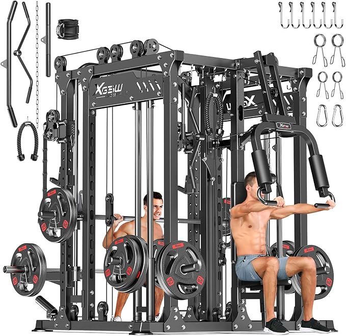 Power Cage,1600lbs Multi-Function Power Rack with Adjustable Cable Crossover System and More Training Attachment, Weight Cage for Home Gym-FlexoryFit