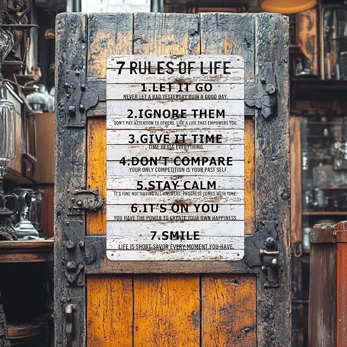 Teen Boys Room Decor - Cool Inspirational Wall Art Teenage Girl Bedroom Stuff 7 Rules of Life Metal Tin Signs for 10-18 Year Old Teens Room Accessories 8x12 Inch-FlexoryFit