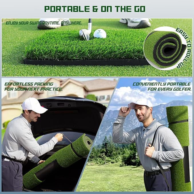 Upgrade Multi-Function Golf Hitting Mat – MyVoice 5x4ft Thickened Mat with Interchangeable Turf, Durable Non-Slip Base for Indoor & Outdoor Practice, Ideal for Golfers of All Levels