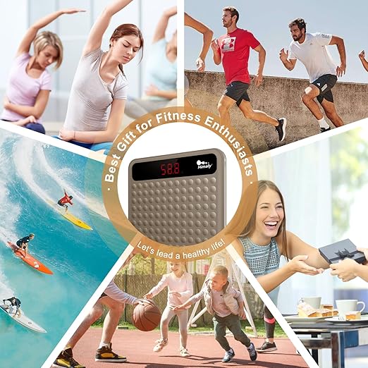 himaly Digital Body Weight Scale Bathroom Scale, Step-On Technology High Precision Measurements Scales with Large Non Slip Silicone Platform and LCD Digital Display, 400lbs/180kg Capacity, Brown-FlexoryFit