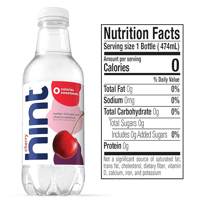 Hint Water Purple Variety Pack (Pack of 12), 16 Ounce Bottles, 3 Bottles Each of: Raspberry, Watermelon, Cherry, and Peach, Zero Calories, Zero Sugar and Zero Sweeteners-FlexoryFit