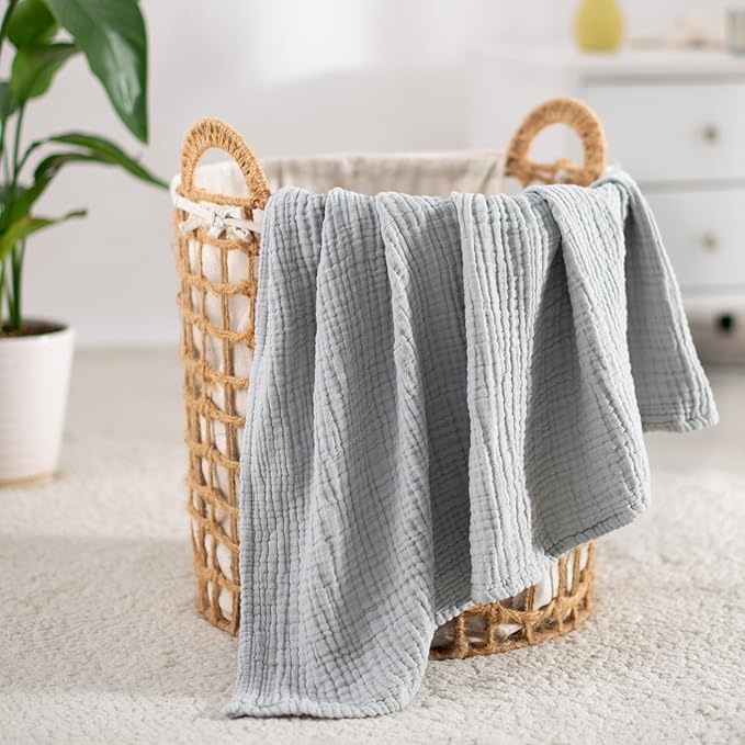 Carriediosa 100% Cotton Muslin Throw Blanket 50" X 70" Throw XL Size,4-Layers Summer Gauze Throws for Bed Couch,Soft Lightweight Breathable Linen Blankets Bedspread for Adults All Season,Grey